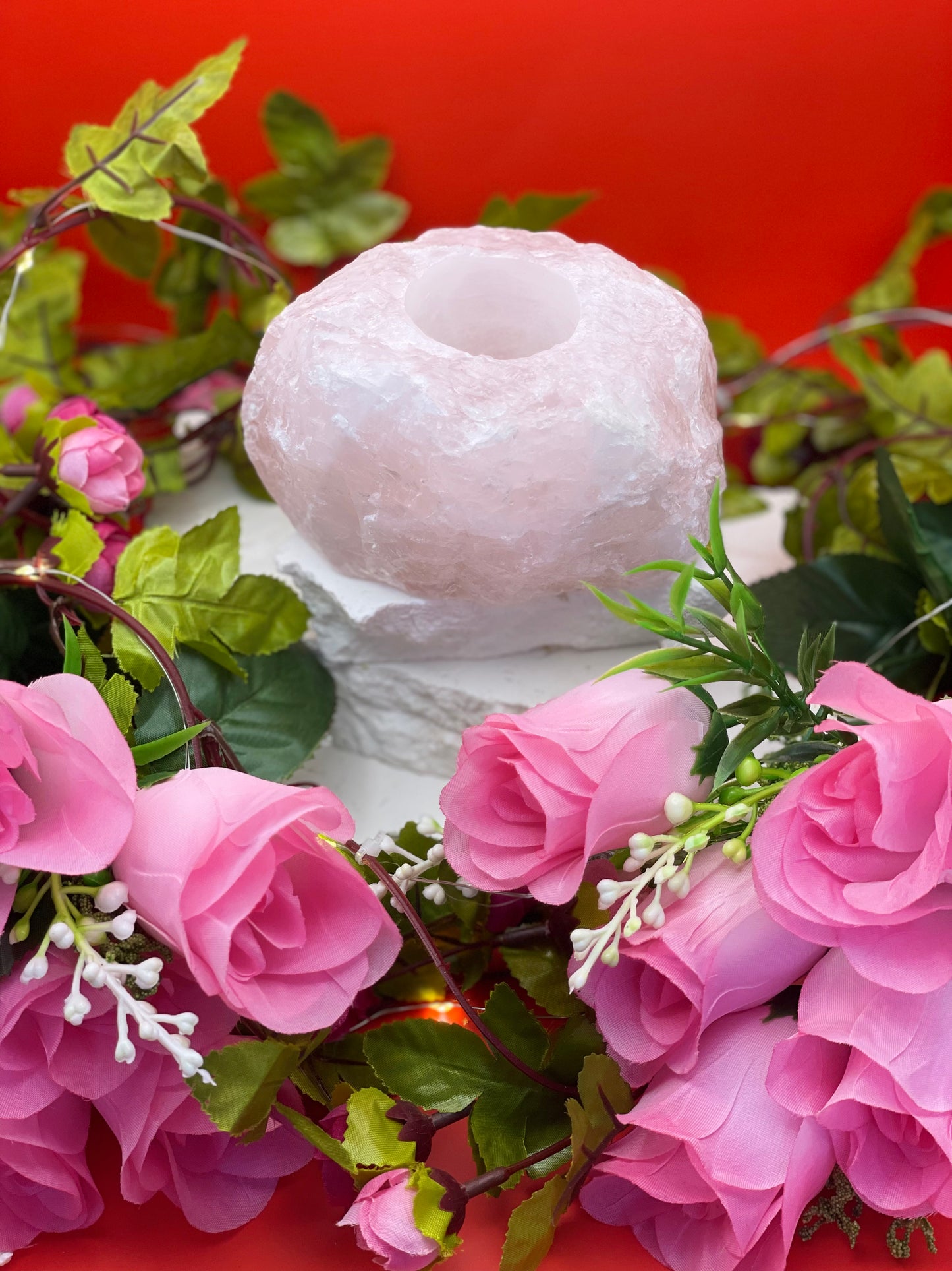 Rose Quartz tea light candle holder