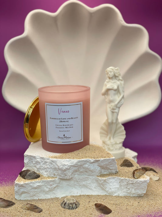 Venus - Goddess of Love and Beauty [Roman]. Large Soy & Coconut Candle.  Fragrance: Miss Dior (60 hours burn time - wood wick)