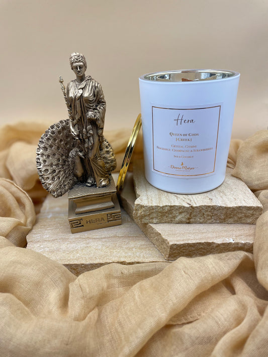 Hera - Queen of Gods [Greek].  Large Soy and Coconut Candle.  Fragrance: Champagne and Strawberries (60 hours burn time - wood wick)