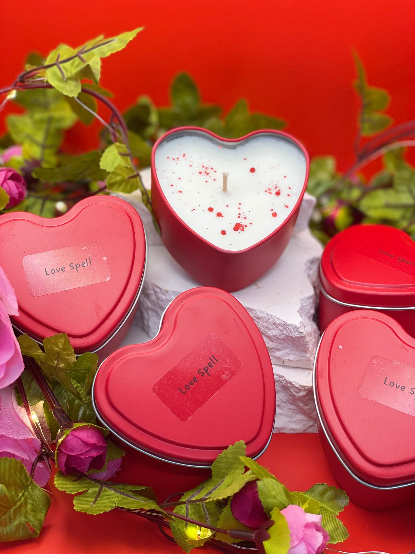 Red Heart Tin Soy & Coconut Candle - Love Spell - 6oz (22 hours burn time - cotton wick)