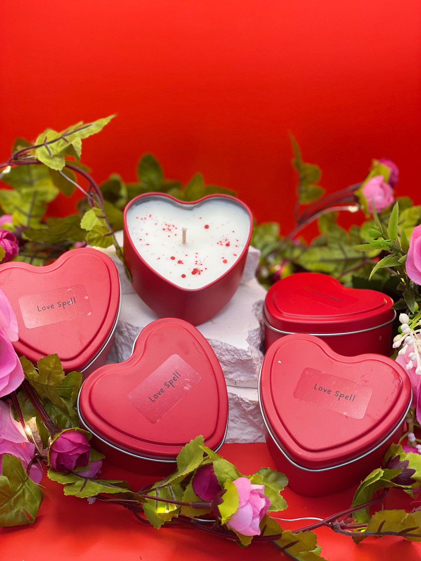 Red Heart Tin Soy & Coconut Candle - Love Spell - 6oz (22 hours burn time - cotton wick)